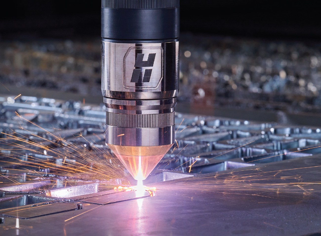 Hypertherm XPR torch cutting steel plate with sparks