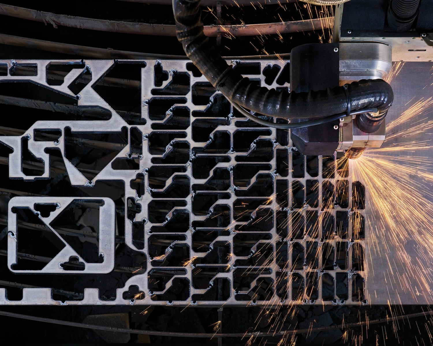 Hypertherm XPR torch cutting nested parts from steel plate